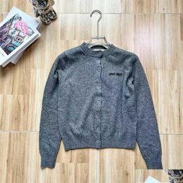 Womens Knits Tees Shirt 23 Autumn Slim Fit Thin Letter Button Round Neck Knitted Cardigan Drop Delivery Apparel Clothing Tops Dhruh