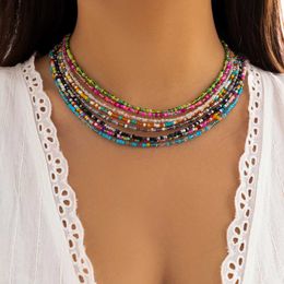 Pendant Necklaces IngeSight. Z Bohemian Coloured pearl necklace suitable for womens handmade crafts summer short neck border chain party Jewellery J240516