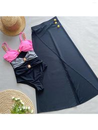 Women's Swimwear S - XL Sexy Splicing Cut Out With Knotted Skirt One Piece Swimsuit Women Female Wrinkled Bather Bathing Suit Swim K5423