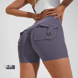 Cargo Gym Scrunch Butt Booty Tight Yoga Workout Clothes For Women Fiess Shorts With Button Pocket L2405