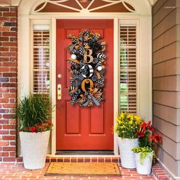 Decorative Flowers Door Decoration Wreath 50x20cm Pumpkin Halloween Doorplate Courtyard Pendant For