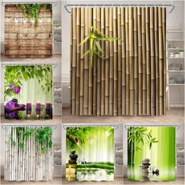 Shower Curtains Zen Curtain Greenery Bamboo Wall Greens Candle Spa Flower Stone Lotus Landscape Polyester Fabric Bathroom Decor Set