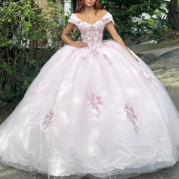 Light Pink Quinceanera Dresses 2024 Off The Shoulder Vestido De 15 Anos Sweet 16 Sweetheart Lace Applique XV Birthday Prom Party