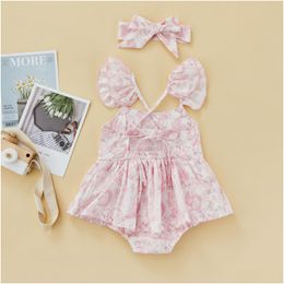 Rompers Baby Girl Rompergirl Dress Cartoon Rabbit Print Design Sleeveless Ruffle Hem Cute Jumpsuit Summer Outfit 230525 Drop Delivery Dhjhs