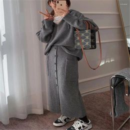 Work Dresses 2024 Autumn And Winter Women's Casual Fashion Knitted Hooded Top Woolen Dress Two Piece Set