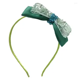 Hair Clips SPARKLING LADY Handmade Girl's Vintage Green Satin Beaded Tulle Hairband Sequin Bow Accessories For Birthdays