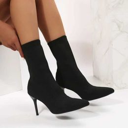 Boots Sexy Sock Knitting Stretch High Heels for Women Fashion Shoes 2024 Spring Autumn Ankle Female Size 42 H240516