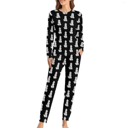 Women's Sleepwear Cute Poodle Print Pyjamas Women Life Is Better Kawaii Home Suit Spring 2 Piece Oversized Pyjama Sets