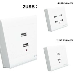 New 2/4 Ports USB Electrical Socket Wall Mounting Charger Station Power Adapter Plug Outlet 36V 220V to 5V for Home Office Use