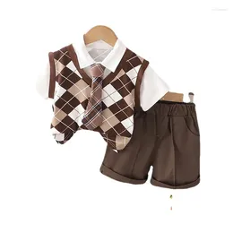 Clothing Sets Boy Girls Set Summer Baby Gentleman Plaid Print Tops T-shirt Skirt Shorts Design 2pc Kids Suits 0-5 Year Toddler Outfit