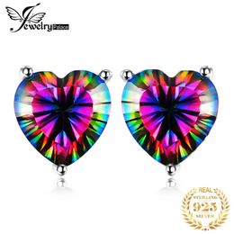 Stud Jewelry Palace Heart shaped Natural Rainbow Fire Mysterious Quartz 925 Pure Silver Stud Earrings Womens Colorful Gemstone Jewelry J240513