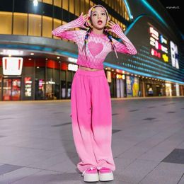 Clothing Sets Kid Hip Hop Ribbed Crop Top Long Sleeve Sweatshirt Gradient Casual Wide Baggy Pants For Girl Jazz Dance Costume Clothes
