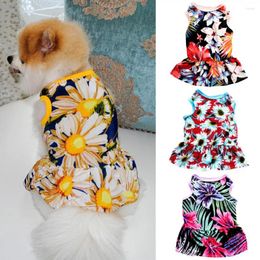 Dog Apparel Pet Skirt Floral Printing Thin Close-fitting Breathable Adorable Pleated Edging Soft Texture Summer Kitty Clothes Outfits Fo