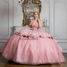 Sparkle Pink Quinceanera Dresses Charro Sweetheart Ball Gown Flowers Vestio De 15 Xv Anos Sixteen Masquerade Sequined Beaded Savistidos Birthday Sweet 16 Para 2024