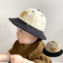 Caps Hats Korean Bear Baby Bucket Hat Summer Breathable Mesh Childrens Fisherman Hat Baby Boy Girl Wide Brim Sun Protection Hat WX