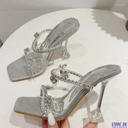 Slippers 2024 PVC Transparent Strange Style Clear Heels Women's Summer Crystal Rhinestone Sandals Party Wedding Shoes