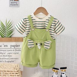 Clothing Sets Kids Set 2024 Summer Baby Boy Clothes 1 To 2 Years Leisure Striped Short Sleeve T-shirts Elephant Head Strap Shorts Boys