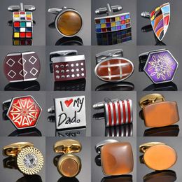 Cuff Links Luxury Red Cufflinks Classic Gold Silver Blue Gemstone Pattern Cufflinks Mens Set Accessories Wedding Business Gifts