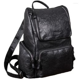 Backpack Hand-grip Pattern Leather Can Hold 13.3 Inch Computer Men's Shoulder Bag Large Capacity Waterproof Travel Boys Black