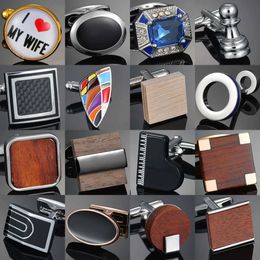 Cuff Links Mens Luxury Business Cufflinks Wooden/Fabric/Gemstone/Enamel Cufflinks Gemelos para hombre camisa