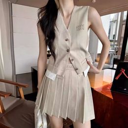 Women's Suits & Blazers Mm Family 24ss New Fake Two Piece Vest Design with Contrast Letter Sticker Embroidered and Skirt Fashion Set