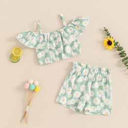 Clothing Sets Toddler Baby Girl Clothes Summer Short Sleeve Off Shoulder Daisy Print Tops Shorts 2PCS Infant Outfits Set
