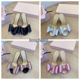 Women Leather Backless Dress Shoes Luxury Designer Sandals Fashion Rhinestone Bow Stiletto Heels Classic Light Cut Open Toe Casual Dress Shoes