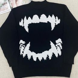 Men's Sweaters Sweater For Men Hip Hop Streetwear Knitted Gothic Teeth Pattern Korean Pullovers Autumn Winter Harajuku 2024 Oversized Tops