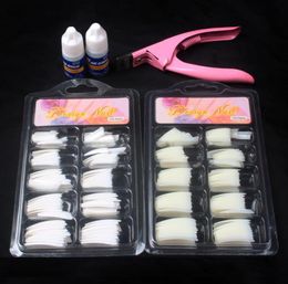 100 Pcs Natural White False Acrylic Nail Kit French Tips Nail Art Glue Cutter Tools Kits Set To Build Gel Nails5043081