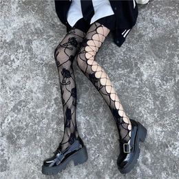 Women Socks Lolita Hollowed Out Lace Mesh Stockings Tights Sexy Bottomed Pantyhose Japanese Girls Y2k Gothic Punk Retro Fishnet
