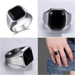 Band Rings Mens Ring 316L Stainless Steel Signet Solid Fashion Man Simple Biker Unique For Men Vintage Jewellery Wholesale Drop Delivery Dhy3D