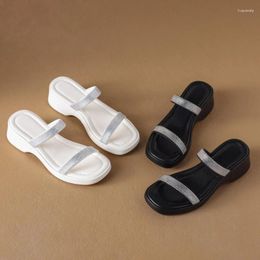 Slippers Thick Soled One Line Sandals Summer Style Open Toe Flat Bottomed Women's Shoes For External Wear