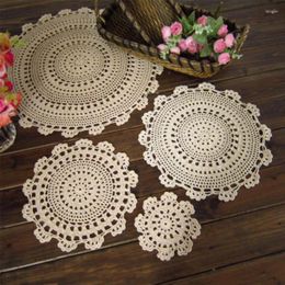 Table Mats Tablecloth Handmade Crochet Lace Cotton Placemat Cloth Doily Cover Pad Heat Resistant Anti-Skidding Kitchen Tools