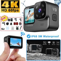 Sports Action Video Cameras V9 4K Wifi Shockproof Camera 60FPS Waterproof Sports Camera with Remote Control Dual Screen Touch Control 170 Wide Angle Pro DV J240514