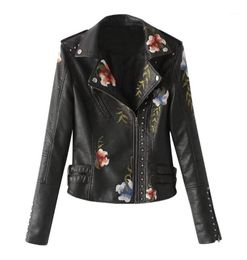 New Womens Casual Long Sleeve Embroidered Studded Zipper Slim Leather Jacket Punk Autumn Winter Grils ladies Outwear tops14379143