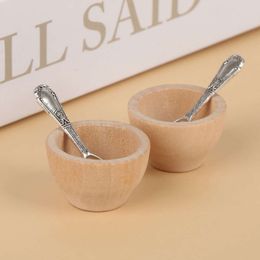 4Pcs/Set Dollhouse Miniature Small Wooden Bowl Spoon Model Kitchen Furniture Accessories For Doll House Decor Kids Toys DIY