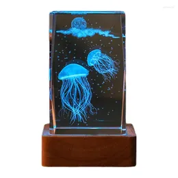 Decorative Figurines 3D Crystal Light Ornament Tabletop Marine Animal With Wooden Base Novelty Desktop Glowing For Bedroom