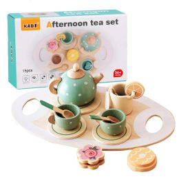 Food Kitchens Play Food Wooden Afternoon Tea Set Toy Pretend Learning Role Game Early Educational Toys for Toddlers Girls Boys Kids Gif