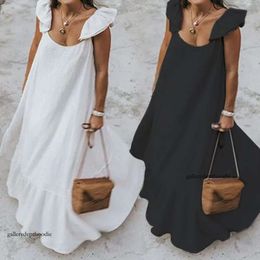 2024 Womens Dress 2020 Summer Ruffles Sundress Women Bohemian Solid Maxi Casual Loose Female Sleeveless Robe Long Vestidos Plus Size s