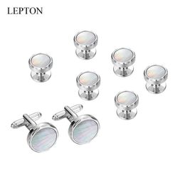 Cuff Links Low Key Luxury Mother of Pearl Cufflinks Tailcoat Stud Set Lightweight Coloured Shell Cufflinks Necklace Studs Mens Gift Cufflinks