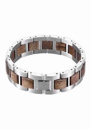 Selling Products Custom Wooden Stainless Steel Bracelet Walnut Wood Bracelet Men Silver Wristband Top Brand Luxury Gifts 2201171779303