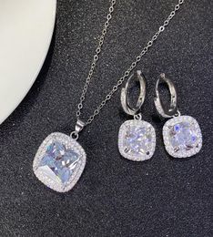 Charming Women Jewelry 18K White Gold Plated Bling Big CZ Stone Earrings Necklace Set for Girls Women5119757