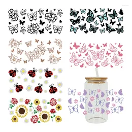 Window Stickers 3D UV DTF Transfers 16oz Cup Wraps Flower Insect Butterfly Printed For DIY Glass Ceramic Metal Leather Etc. D8247
