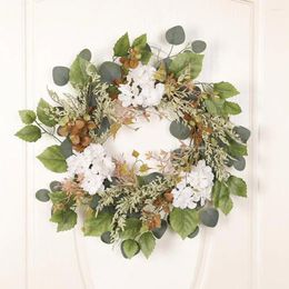 Decorative Flowers 20 Inches Artificial Eucalyptus Wreath For Front Door Spring Summer Green Leaf Farmhouse Wall Wedding Decoration