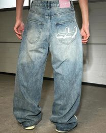 European and American Fashion High Street Washed High Waist Jeans Men Y2k Harajuku Retro Oversized Straight Wide Leg Pants Women 240511