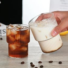 Wine Glasses Coffee Glass Cups Transparent Stripe Stackable Glassware Cocktail Bar Beverages Soda Milk Juice Drink Mugs Drinkware