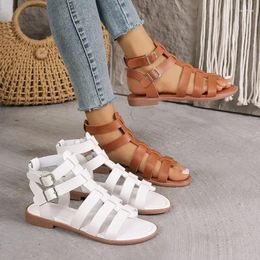 Casual Shoes Women Sandals 2024 Summer Elegant With Low Heels Flats Gladiator White Fish Toe Designer