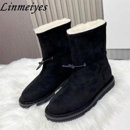 Boots S Fur Snow Women Kid Suede Ankle Wool Warm Winter Shoes Round Toe Slip-On Flat Short Woman