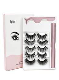 Magnetic Eyelashes 5 Pairs Natural long Magnetic Eyeliner Magnetic False Eyelashes Pink Tweezer Set Makeup Set Eyelash Extension4907877