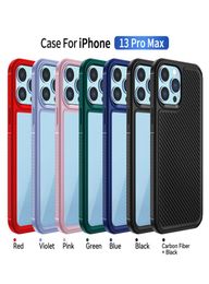 Clear Cell Phone Cases For iPhone 13Pro Max 12 11 Xs Xr 8Plus Samsung Galaxy S22 Plus Carbon Fiber TPU PC 2 In 1 Shockproof Case6918701